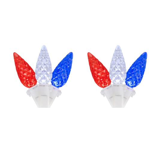 Northlight 50ct. Patriotic LED C6 Faceted Christmas String Lights, 2ct. in Clear/Red/Blue | 16.5 ft | Michaels®